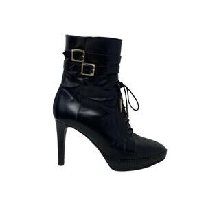 BURBERRY Brogue Leather Laser Cut Lace Up Stiletto Boots Size 40 or US 10